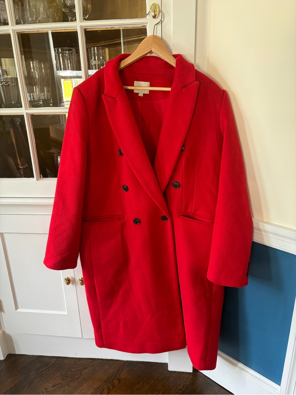 LOFT Red Double-Breasted Wool Pea Coat